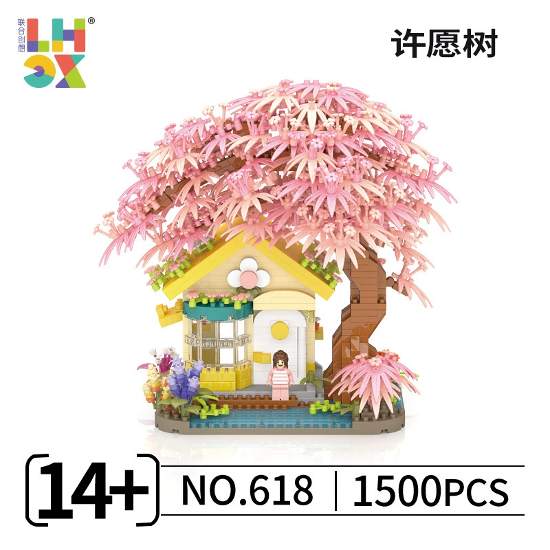 Constructor toy Cherry Tree, modular building kit with LED option, desk decorative model