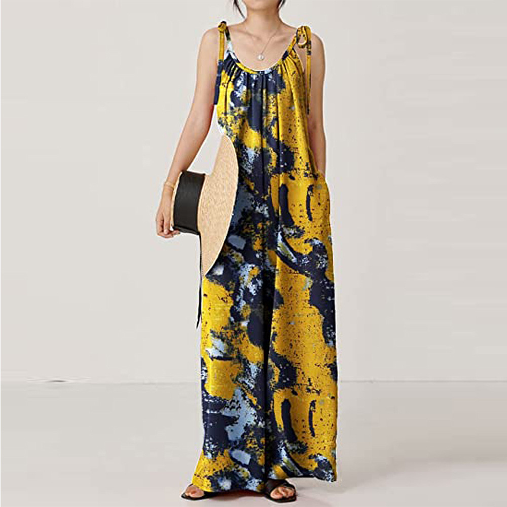 Summer Women Clothing Printed Sling Loose Casual Jumpsuit