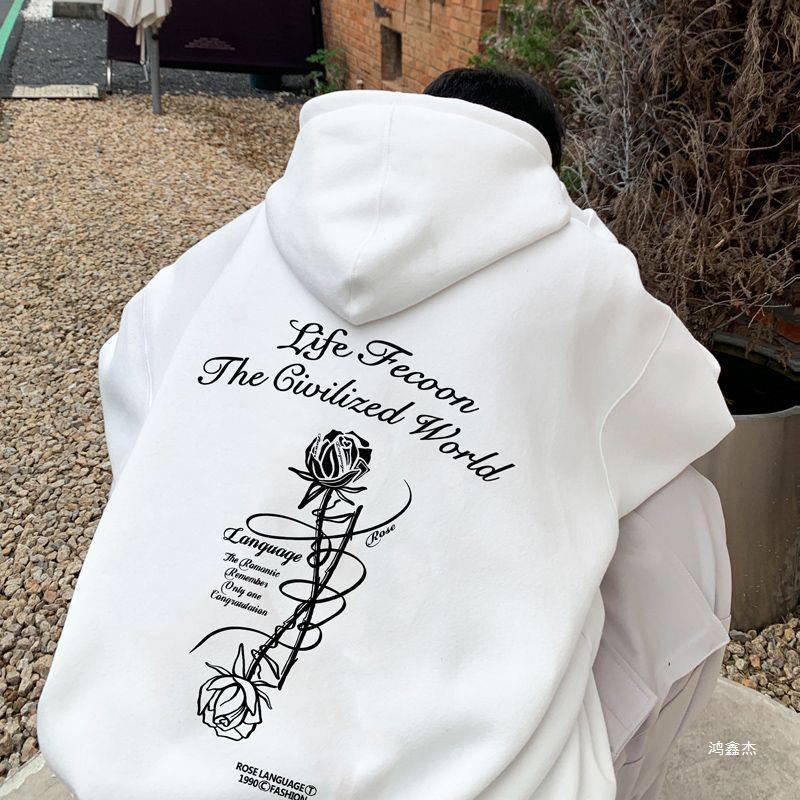 Primavera y otoño vino rojo americano retro Rosa impresión suéter con capucha niños Otoño e Invierno Polar-forrado moda marca abrigo pesado