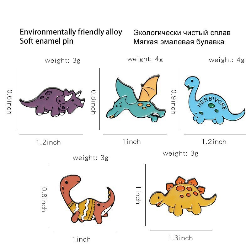 8g Weight Brooches Classification Cartoon Style Pin Dinosaur Alloy Stoving Varnish Unisex Brooches