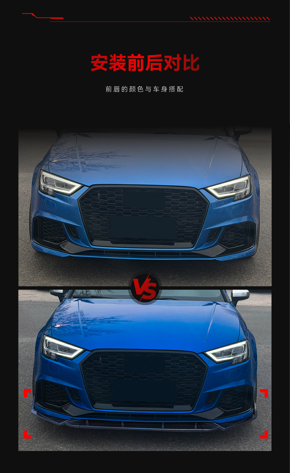 Applicable to 2017-2022 Audi Rs3 8V Late-Model Front Lip, Front Splitter, Spoiler, and Body Kit Cross-Border Modification Parts