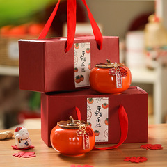 柿柿如意柿子罐擺件陶瓷禮盒喬遷之喜客廳布置春節過新年裝飾品禮