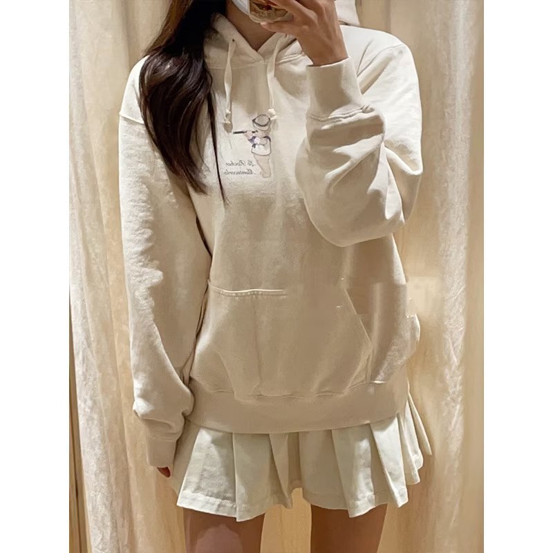 BM Style New Arrival Cartoon Navy Angel Print Hooded Sweatshirt Women's Autumn Bm Loose Kangaroo Pocket Student Coat