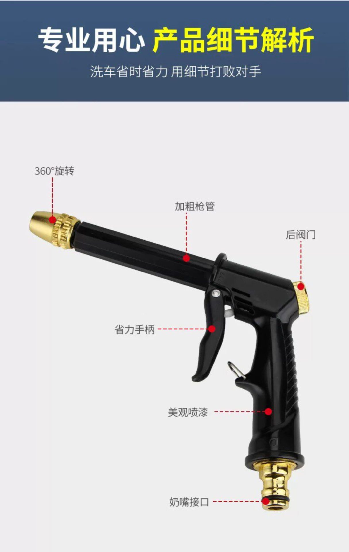Car wash high-pressure water gun for home use, powerful booster that connects to the faucet, spray gun, hose, and is a magical tool for washing the ground