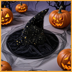 ハロウィンカーブ角しわウィザードハット大人の魔女マジシャンゴーストフェスティバルハット装飾メッシュハット