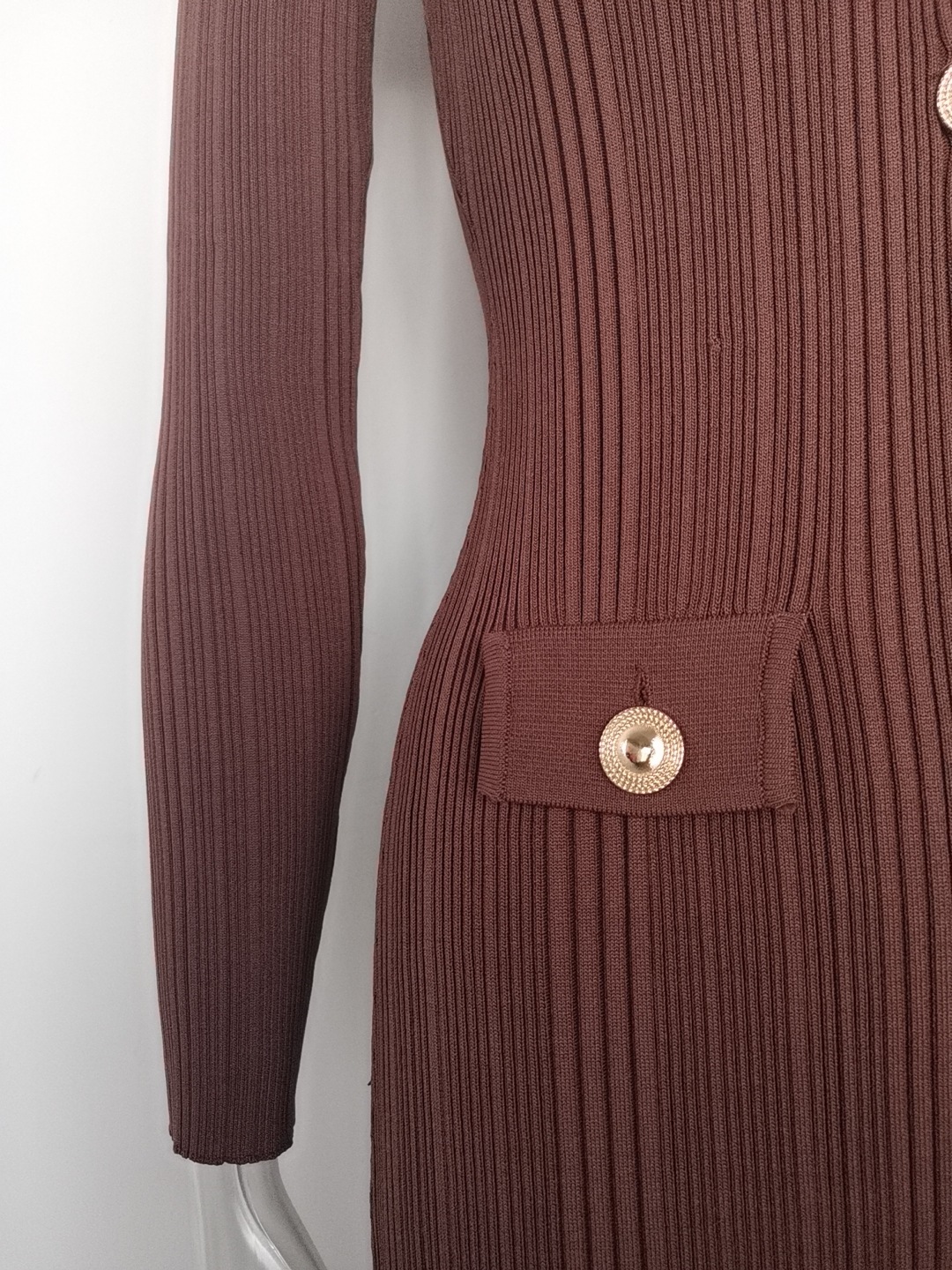 Women's Long Sleeve Blazer Collar Midi Dress Metal Buttons Rib Knit Bodycon Elegant Office Evening Wear Slip Dress_ecoleips.com