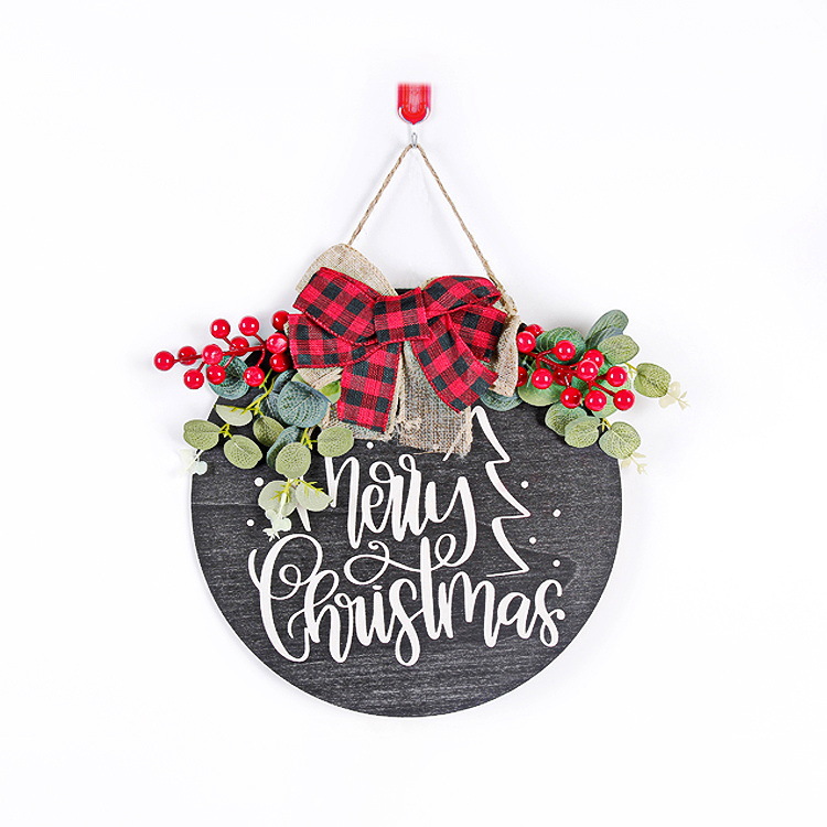 Nueva Navidad pieza colgante de madera Navidad pared ventana decoración colgante arco redondo puerta placa adornos