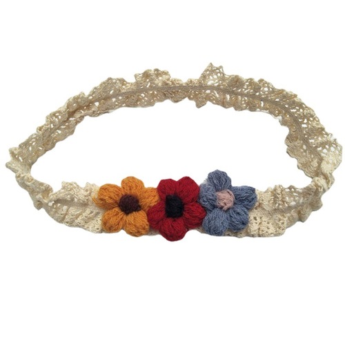 新品婴幼儿发带女童头饰百天生日礼品双拼毛线花朵头带发饰