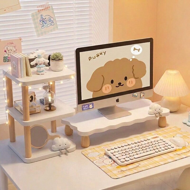 Computer height-adjustable stand, office desk organizer, desktop monitor screen riser, laptop stand for women