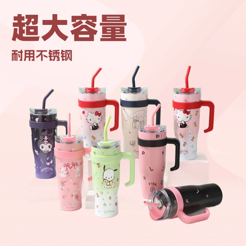 New Cross-Border Business Stainless Steel Portable Cup with High Appearance Cartoon Large Capacity 316 Straw with Handle Thermos Cup