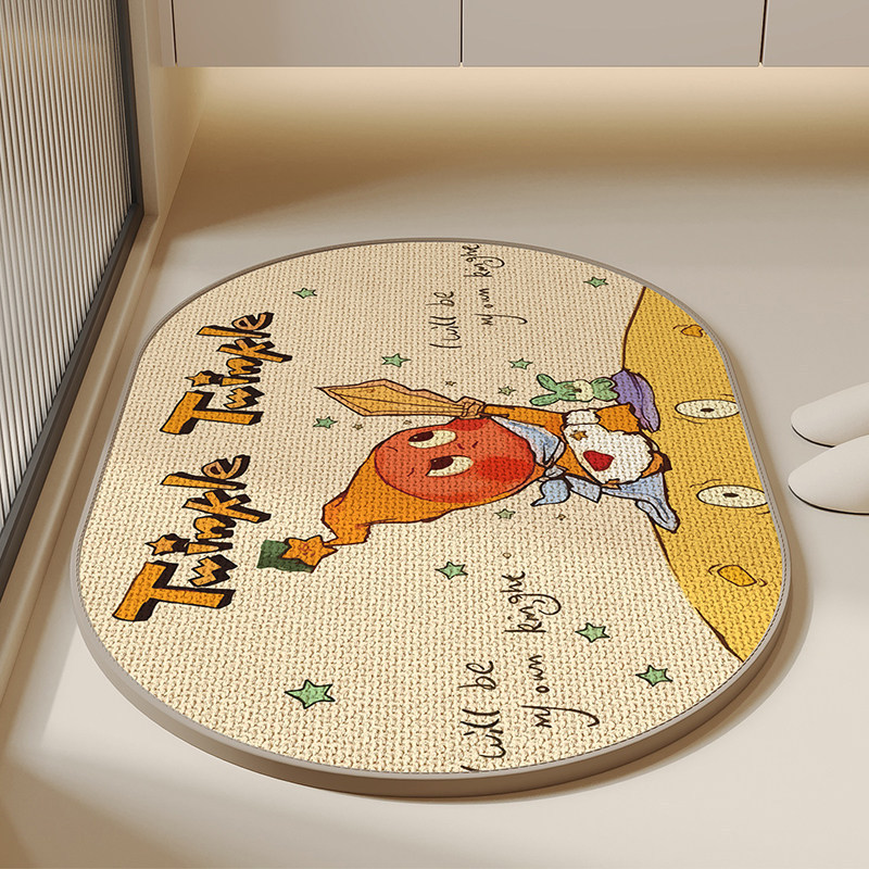 Cartoon Cute Bathroom Floor Mat, Water-Absorbent, Non-Slip, Linen Woven, Household Bathroom Entrance Carpet, Toilet Mat