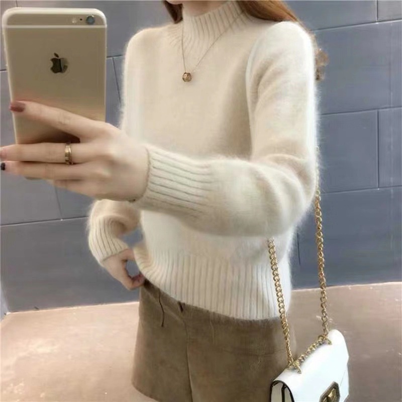 Suéter de las mujeres populares de este año 2024 otoño e invierno nuevo popular medio cuello alto engrosado Faux Mink terciopelo camisa de fondo