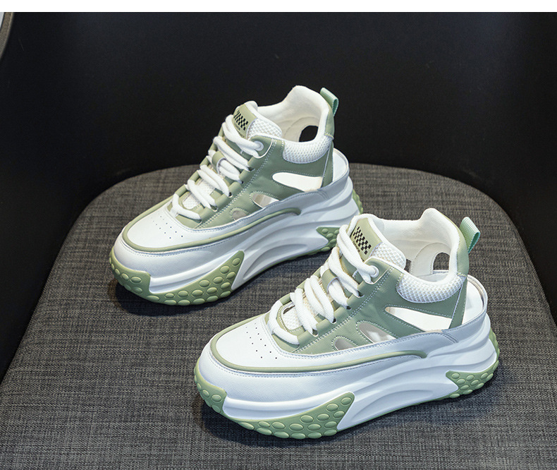 Giày sneaker nữ da thật đế dày phong cách bố mùa hè 2025 nhẹ tăng chiều cao — M2357 màu hồng, M2357 màu xanh lá cây, M2357 màu trắng chi tiết 22