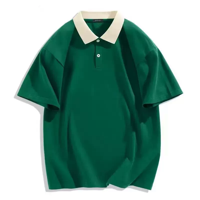 衫少服饰polo衫男女生夏短袖衬衫领拼色纯色简约大码宽松翻领上衣