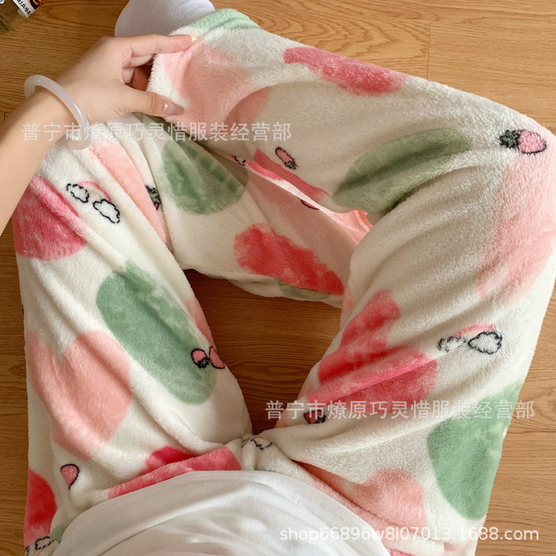 Pantalones de pijama de franela de coral de dibujos animados, pantalones de pijama de hombre, pantalones de invierno de otoño de mujer, pantalones caseros