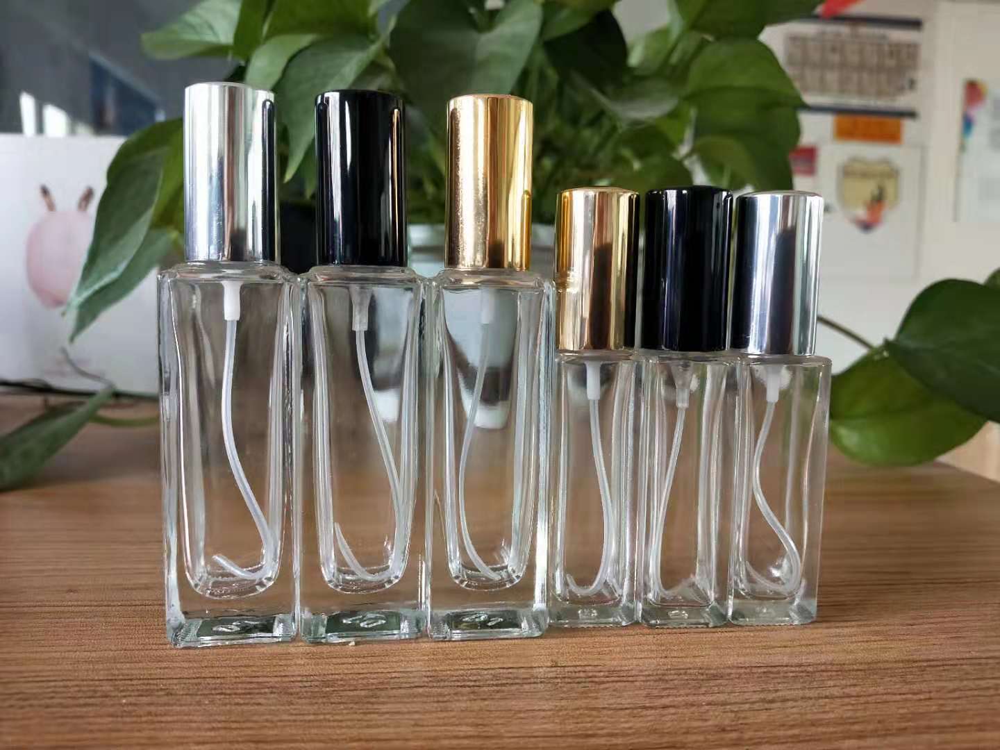 3 6 10 20ml Glass Perfume bottle rectangle transparent Perfume Spray bottle Foil Cap Separate bottling