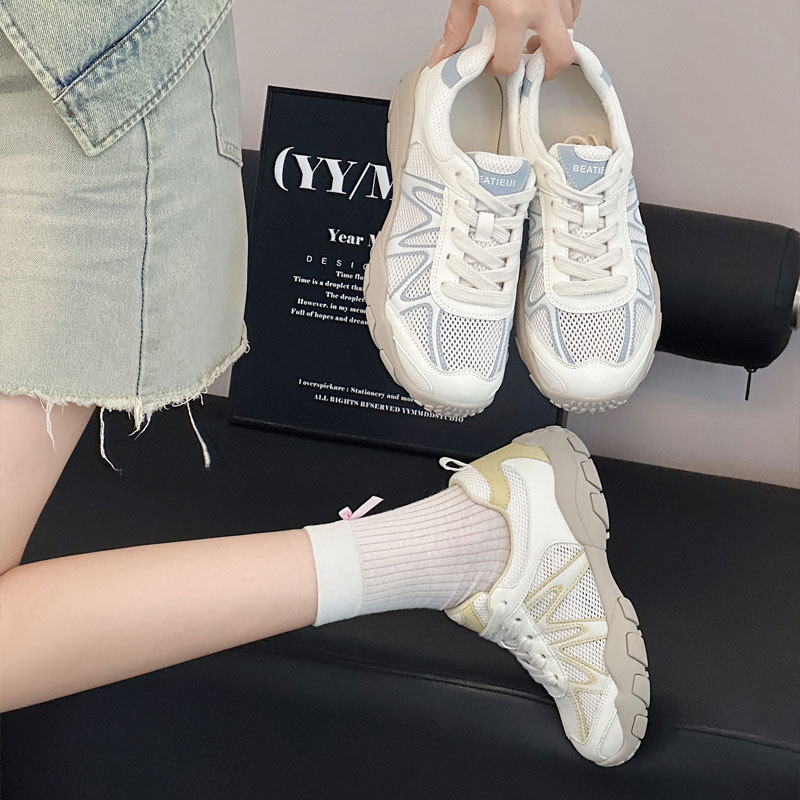 Mesh Breathable Thick-soled Color Matching Fashionable German Training Shoes Women's 2025 Summer New Casual All-match Lightweight Forrest Gump Shoes