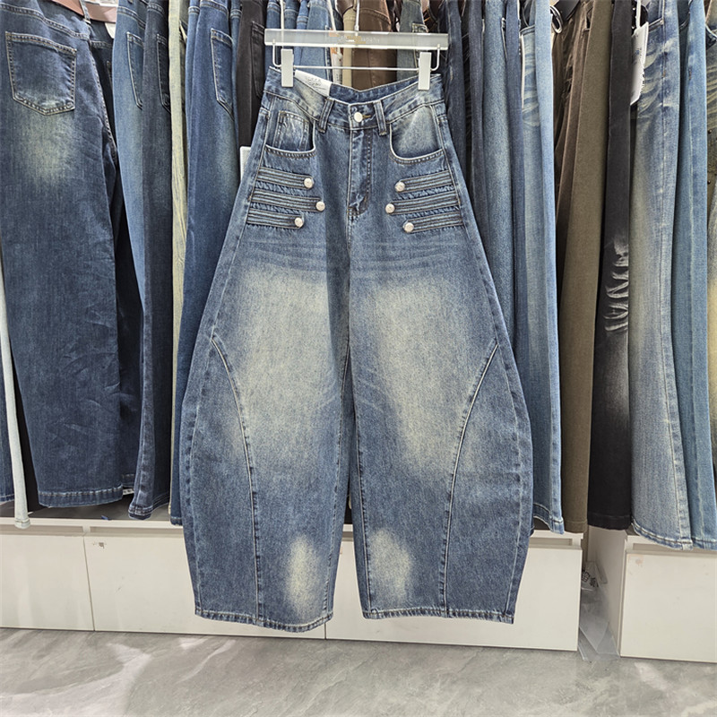 European Collection 2026 Autumn New High-Waisted Slimming Simple Fashion Washed Curved Cut Jeans Long Pants for Women