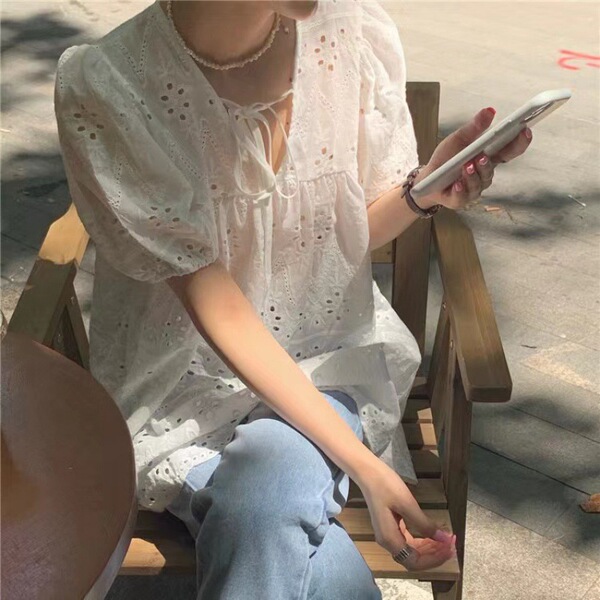White design lace silk summer shirt