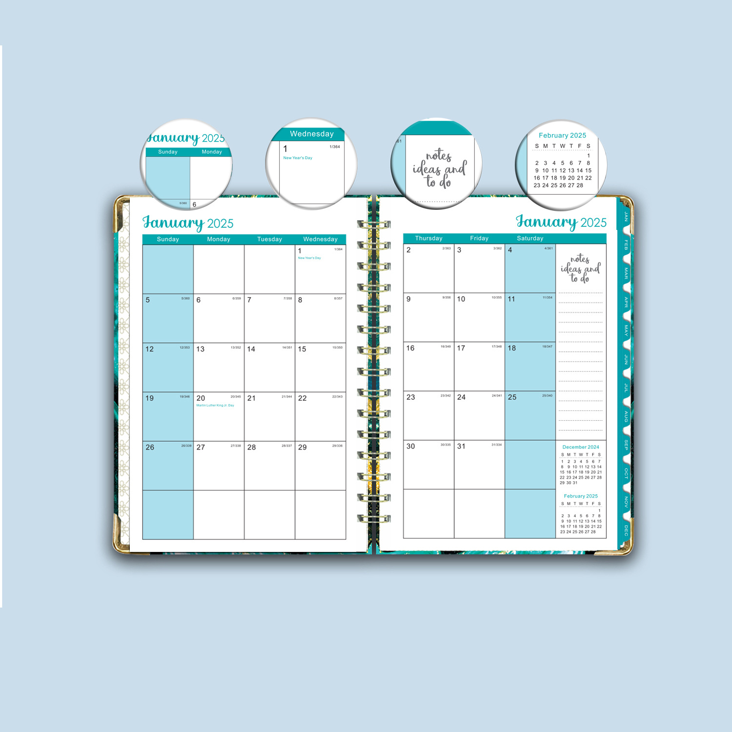 Versión en inglés transfronteriza 2025 Bloc de notas A5 Libro de círculo de doble línea Libro de planificación semanal en inglés Libro de planificación de horarios de gestión