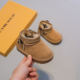 Children's Snow Boots Boy's Baby's Cotton Shoes fleece-lined Thickened Warm Women's Shoes Comfortable Soft Bottom Velvet Side Zipper Cotton Boots