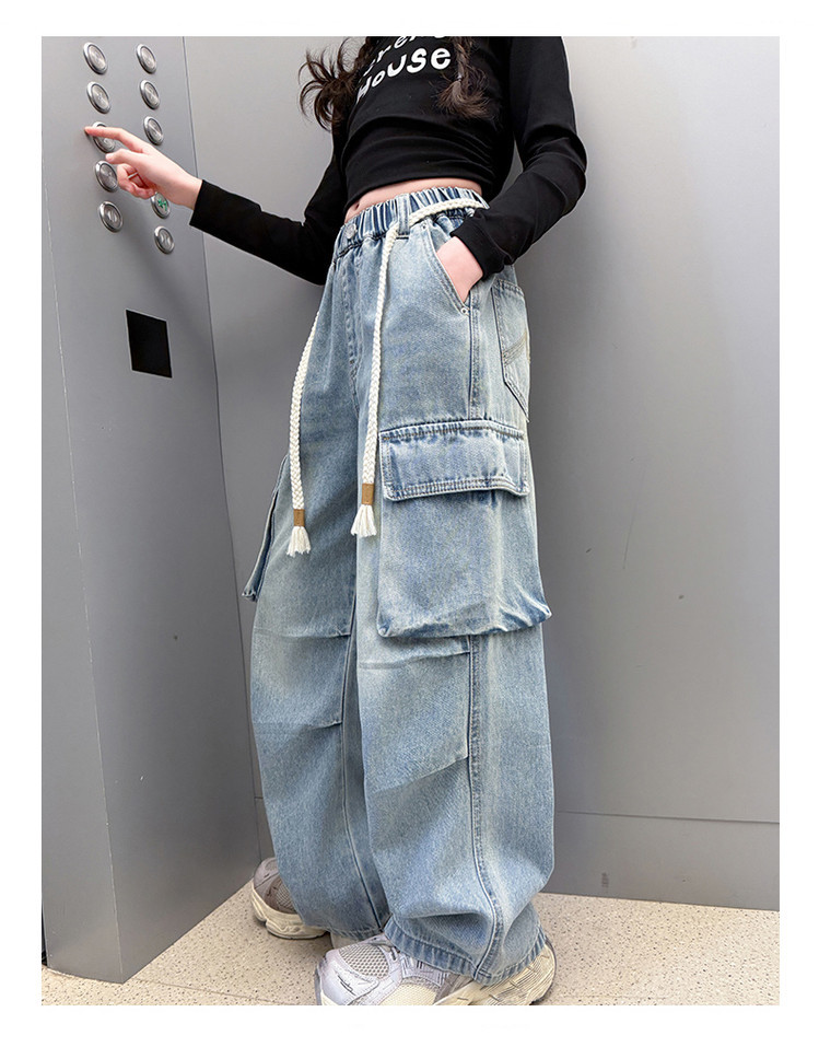 Mädchen-Stretch-Jeans für Kinder – Bequeme und stylische Hose mit hoher Taille und weitem Bein und elastischem Bund, modischer Stoff aus weicher Baumwollmischung_voghion.com