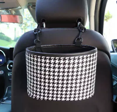 car storage bag car interior – Car storage bag/box - storage-bucket-houndstooth-net-pocket