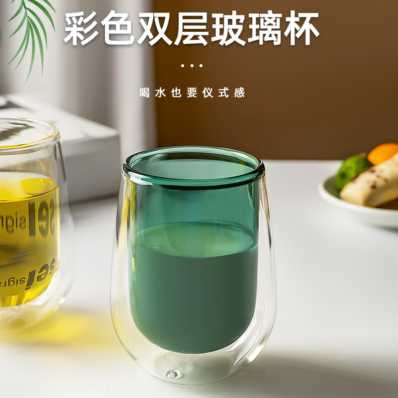 Tazas de vidrio de doble capa personalizadas, tazas de vidrio de alto silicio resistentes al calor, tazas de agua al por mayor, tazas de té a prueba de quemaduras, café aislante