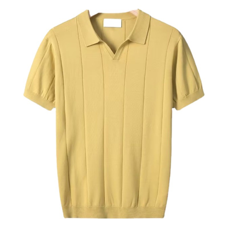 2023 Verano delgado de punto de seda de hielo de color sólido camisa de Polo de manga corta de los hombres simples multi-color solapa superior ropa de una sola pieza de entrega