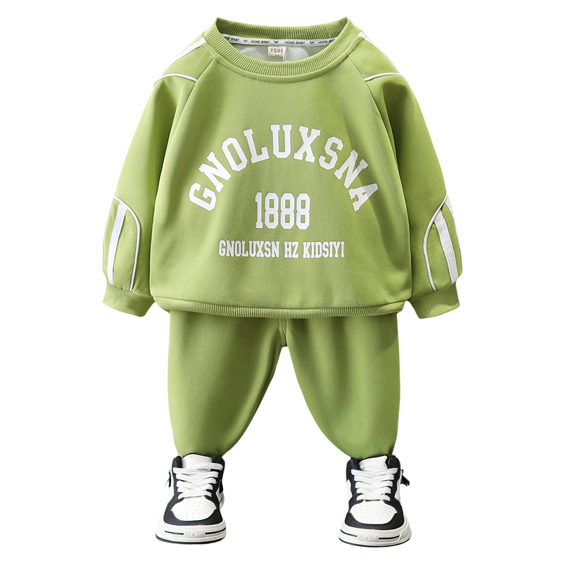 6145 traje de suéter para niños ropa de primavera y otoño 2025 nuevo estilo estilo occidental ropa de letras para bebés ropa de dos piezas de otoño para niños