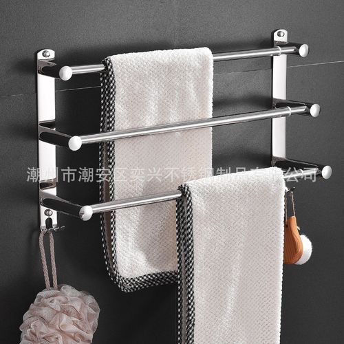 Stainless steel hole-free adjustable towel rack bathroom shelf bathroom single and double rod extensible