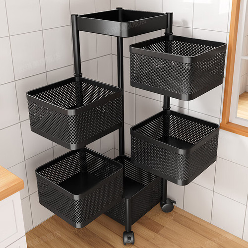 Rotating multi-functional kitchen storage rack, household floor-standing multi-layer snack trolley, fruit and vegetable basket, storage rack