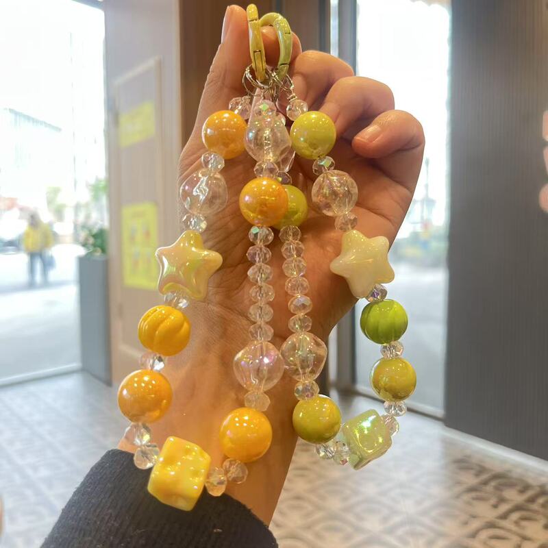 Handmade Beaded Mobile Phone Chain Crystal Electroplated Colorful Five-pointed Star Mobile Phone Lanyard Hanging Chain Bag Hanging Ornaments Female Key Chain