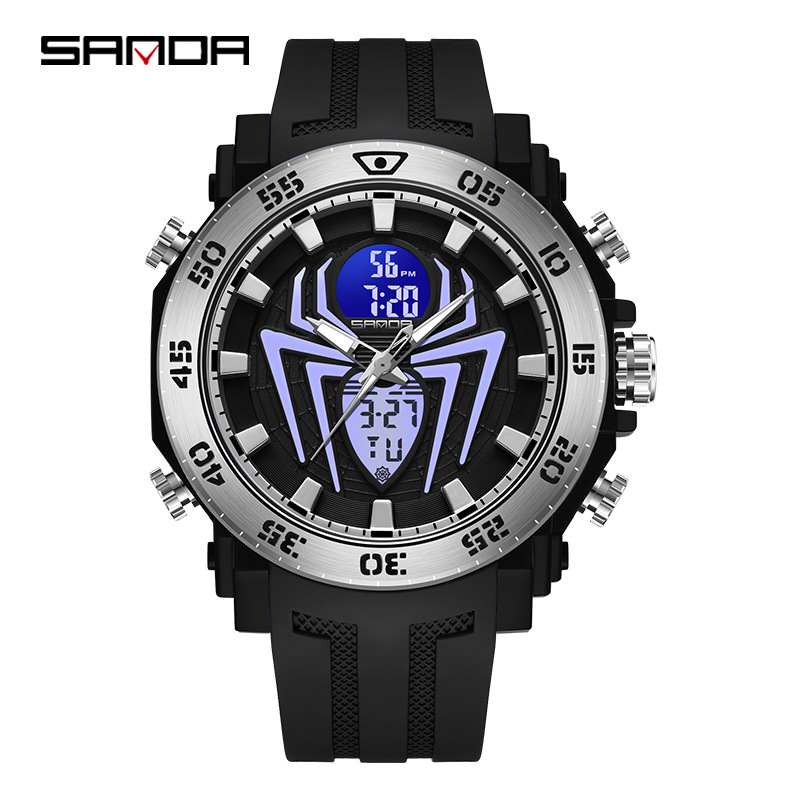 SANDA 6111 moda creativa Araña doble pantalla hombres y mujeres adolescentes reloj electrónico reloj multifuncional