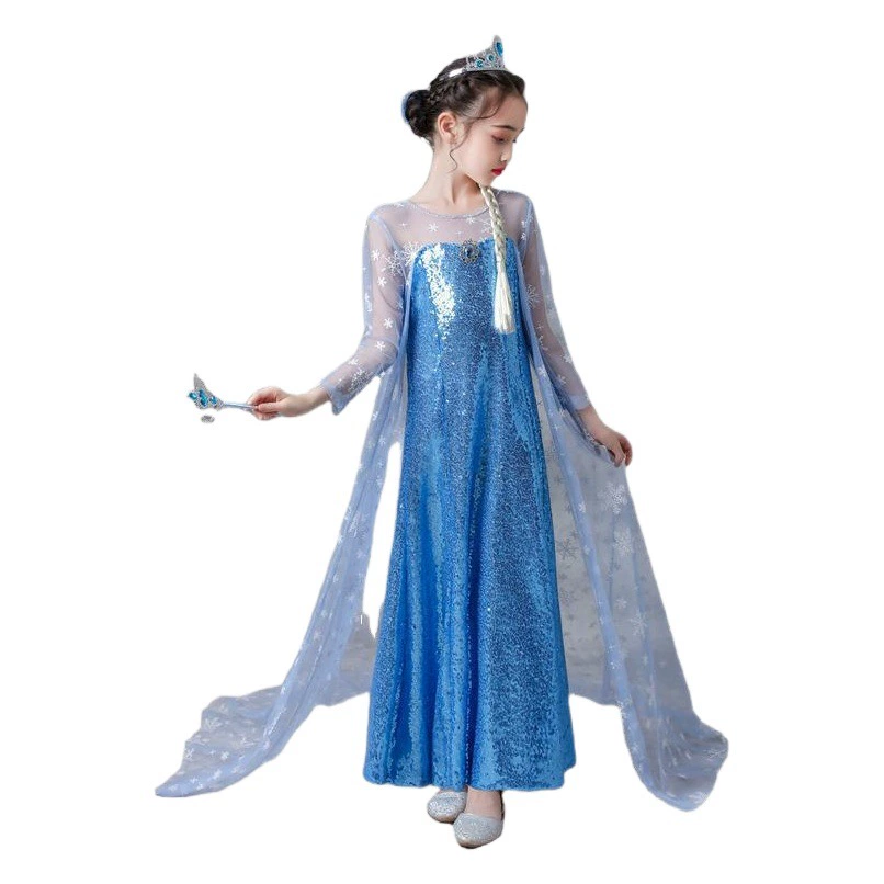 2024 платье принцессы «Холодное сердце» для девочек, юбка с блестками, Эльза, детская летняя юбка с длинными рукавами для выступления на День защиты детей