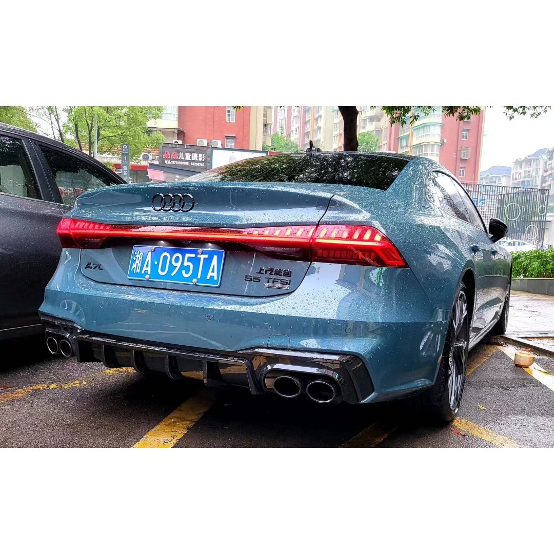 Suitable for 19-25 Audi A7A7L Modified S7 Blade Rear Lip Bright Black Rear Tail Lip Rear Diffuser Four Tail Pipes