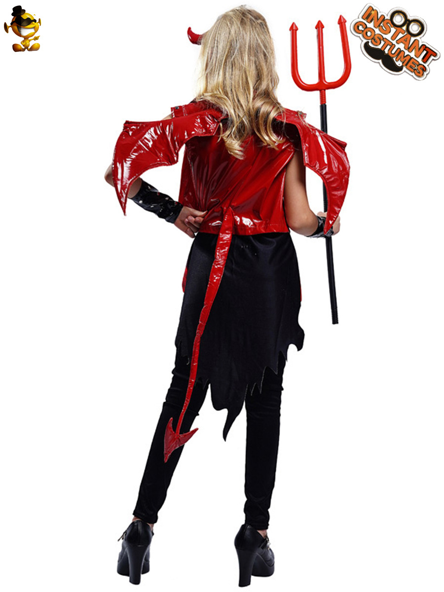 La muerte de las mujeres de Halloween traje del partido del diablo rojo traje del funcionamiento de la etapa del juego del papel de las muchachas del diablo rojo
