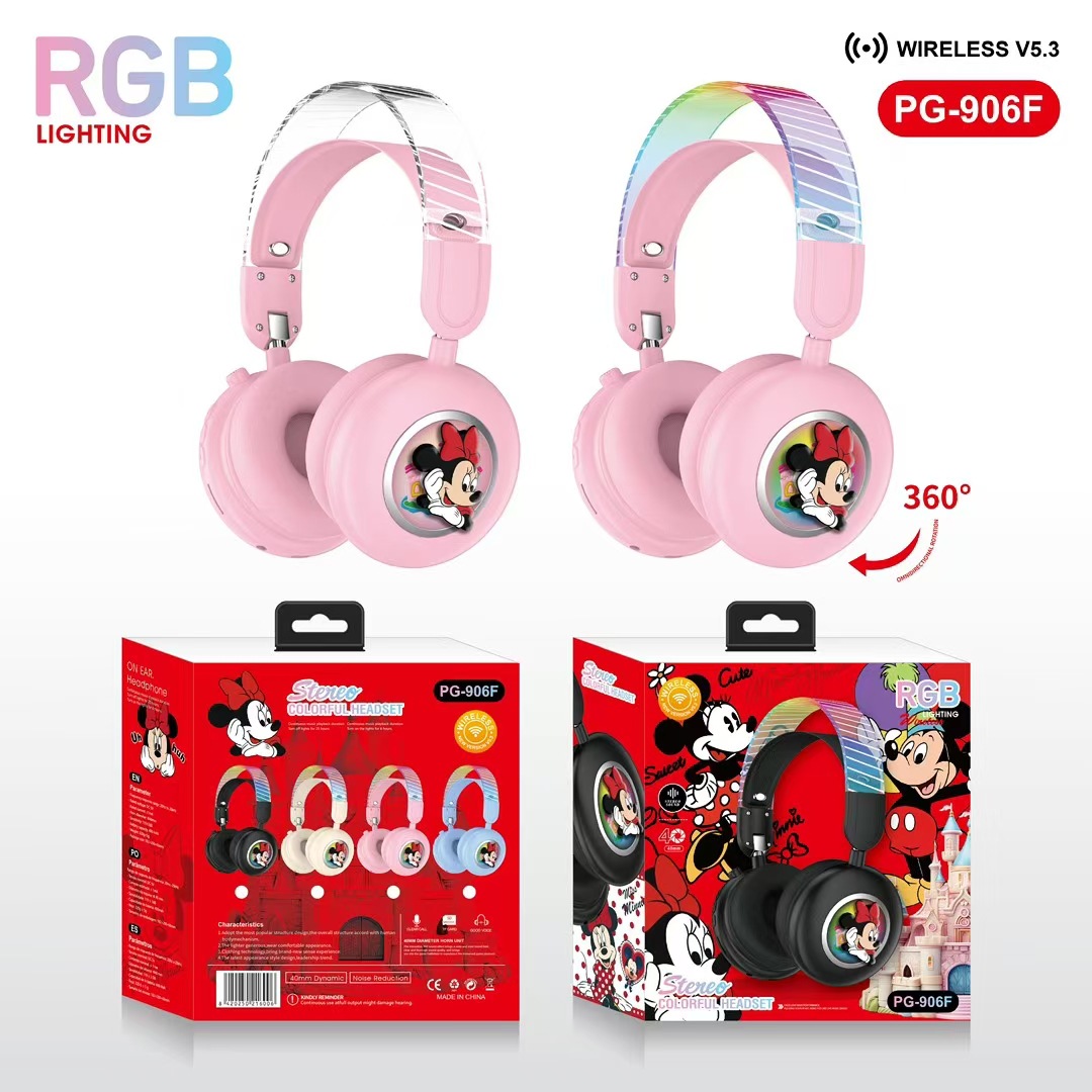 PG - 906F transfronterizo lindo dibujo animado Mario auriculares Bluetooth luces RGB lindos estéreo image 5