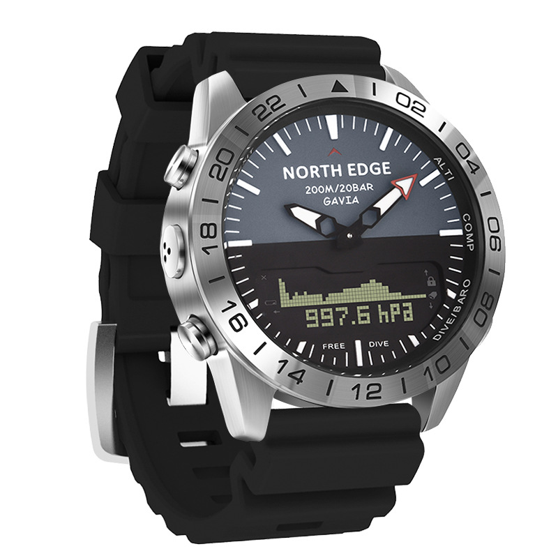 Hombres de negocios Ocio deportes al aire libre impermeable reloj de acero de alta presión reloj de buceo doble pantalla de acero inoxidable reloj de pulsera