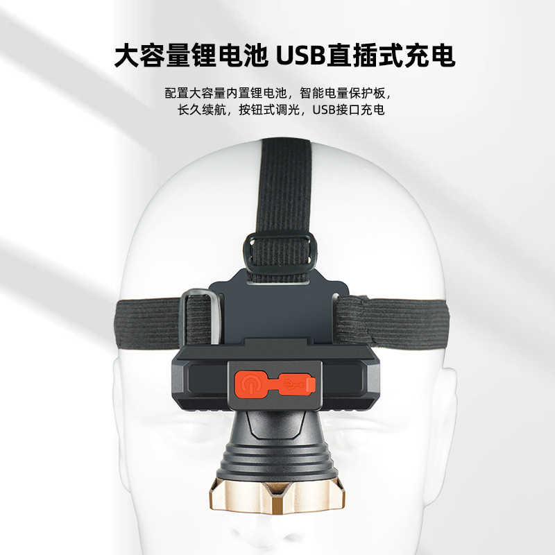 Luz LED al aire libre fuerte USB cargar linterna portátil impermeable mini lámpara de minería de largo alcance