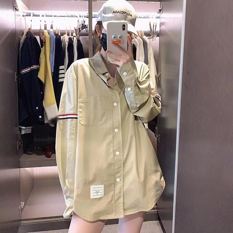 新款春秋夏设计感学院风衬衫外套小众女纯白色宽松tb衬衫长袖衬衣|undefined