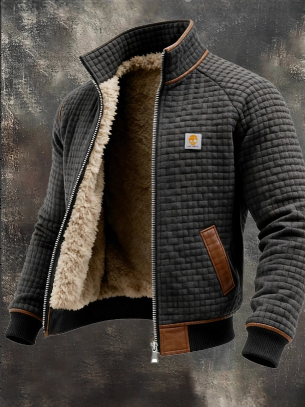 Textura retrógrada cuadrada de hombre chaqueta de bolsillo al aire libre abrigo de cuello vertical con cachemira gruesa image 2