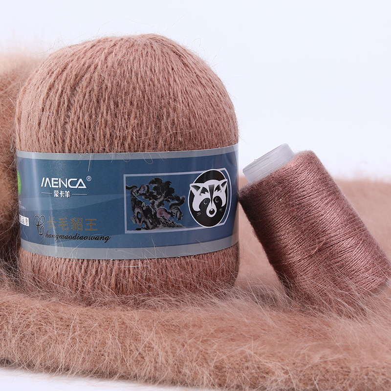 Long-Haired Mink Wool Yarn Menca Brand Exclusive Angora Rabbit Fur Yarn 2-Strand Hand-Knitted