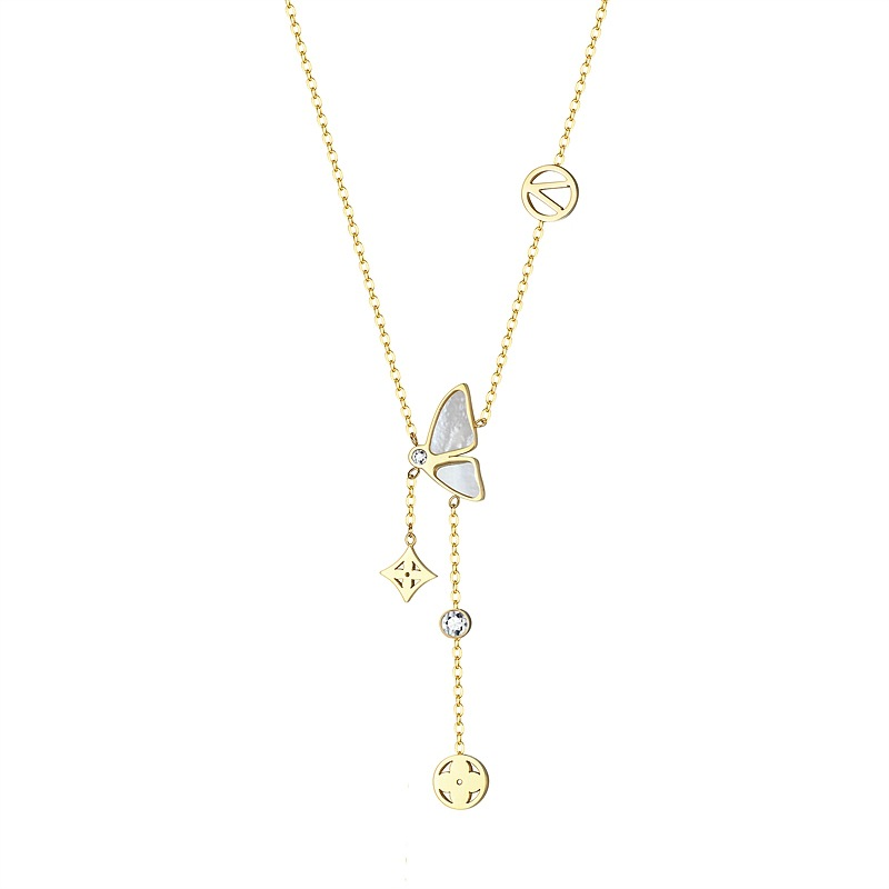 Fashion Butterfly Titanium Steel Plating Pendant Necklace