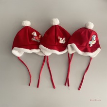 加厚护耳秋冬季宝宝红色保暖毛绒雷锋帽马年婴儿喜庆卡通帽鸭舌帽