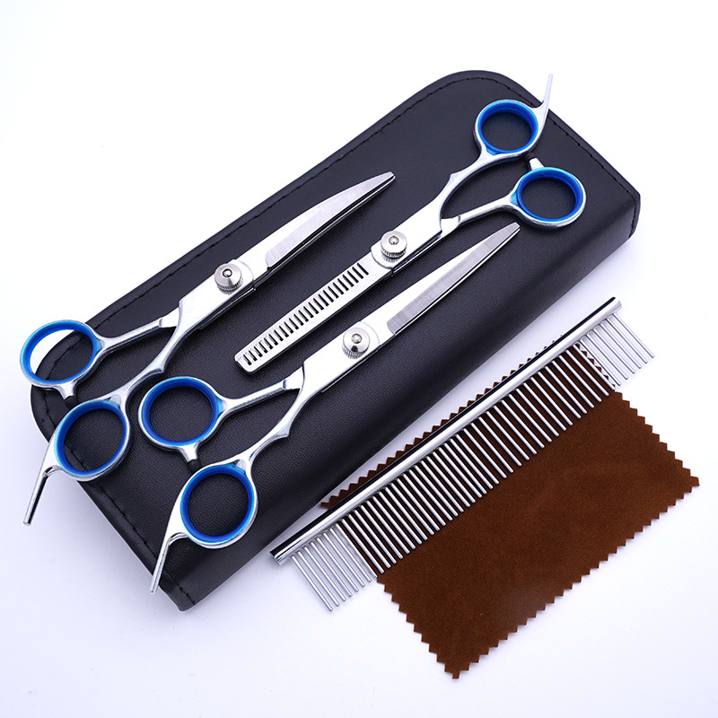 Fábrica directa PET tijeras profesional perro pelo recorte tijeras fino pelo roto pelo diente tijeras peluche juego