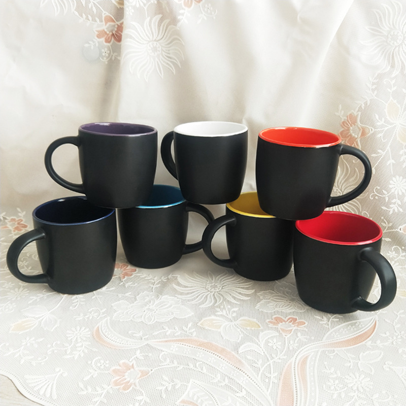 简约双色釉纯色釉陶瓷杯 刻字咖啡茶水杯 家用便宜广告礼品杯子