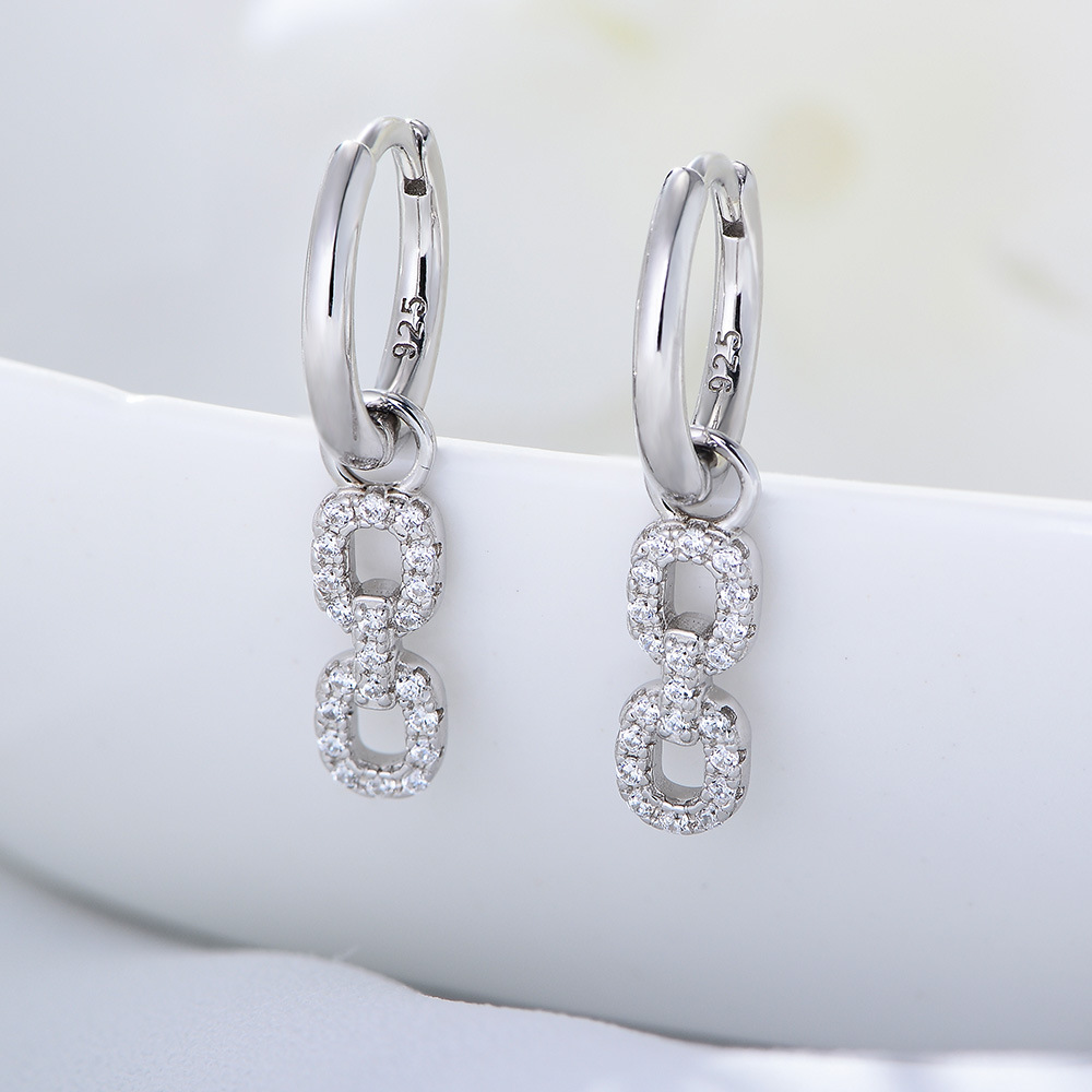 1 Paire Style Simple Couleur Unie Incruster Argent Sterling Strass Boucles D'oreilles display picture 1