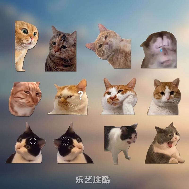 可爱搞笑迷因MEME猫猫咪惊讶表情猴子宠物车贴笔记本多用防水贴纸