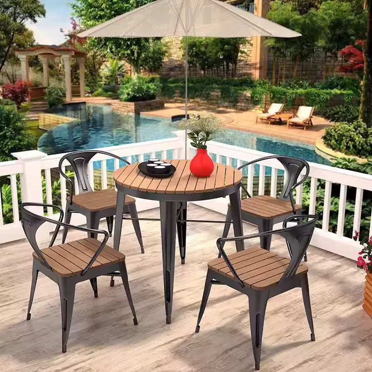 北欧塑木户外露台桌椅别墅咖啡厅奶茶店室外防水休闲套件桌椅组合